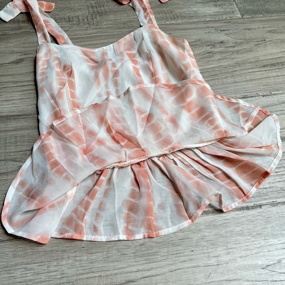 Japna Tank Top Flutter Peplum Bow Detail On Straps Smocked Back Peach White XS - Picture 5 of 5